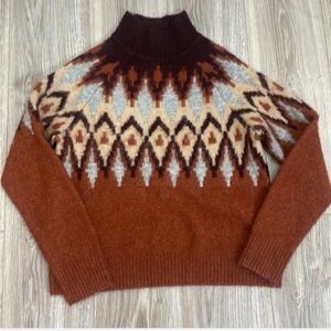 Sincerely Jules Fair Isle Mock Neck Alpaca Blend Sweater SZ L